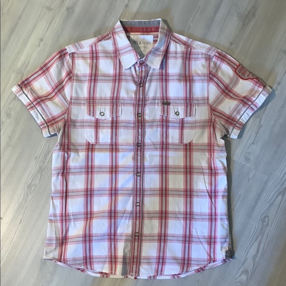 Guess Red and White Casual Button Down Shirt - Picture 1 of 5